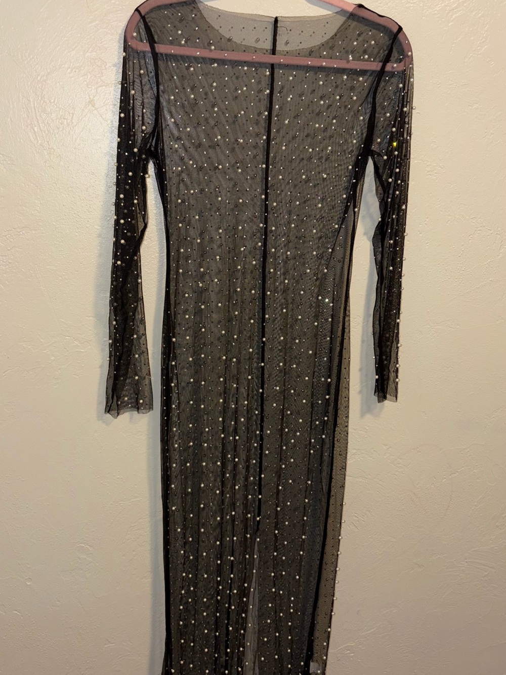 Sheer Black Embellished Long Sleeve Dress